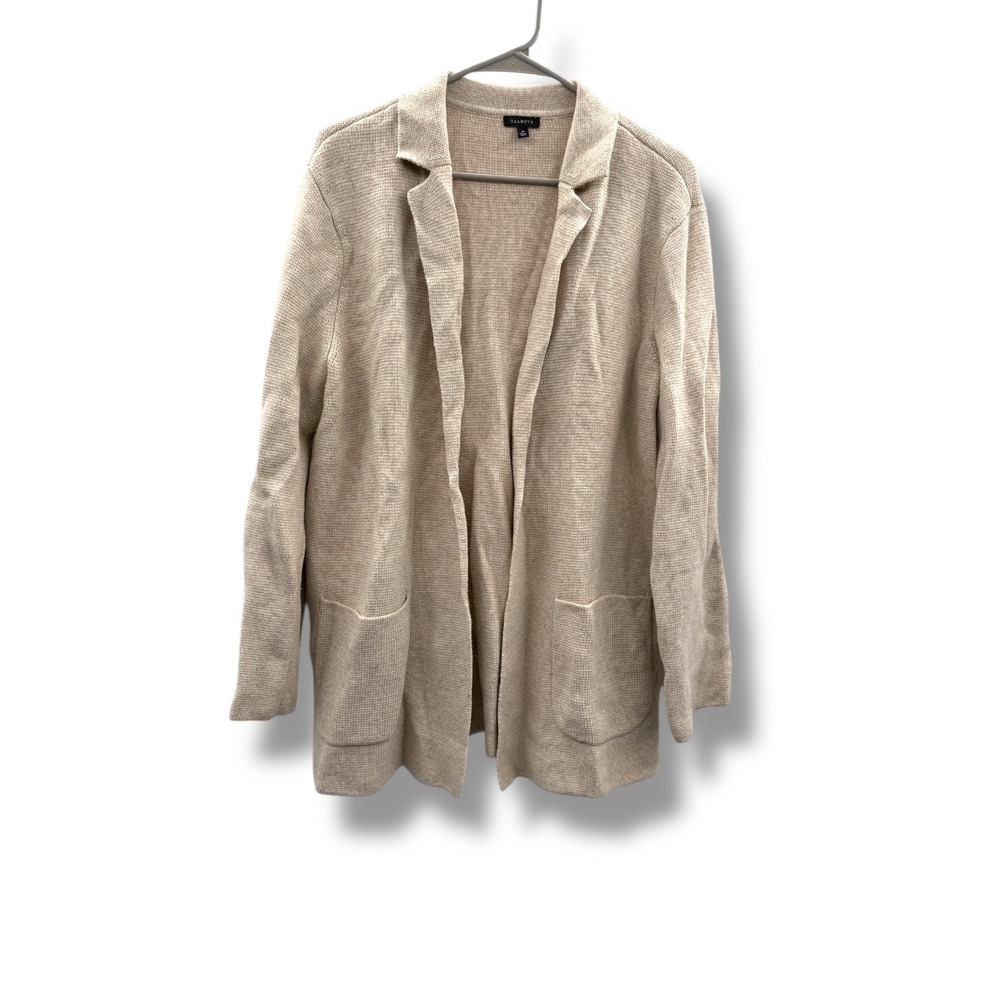Talbots Wool Blend Blazer Women's Medium Beige Knit Office Casual‎ Layered